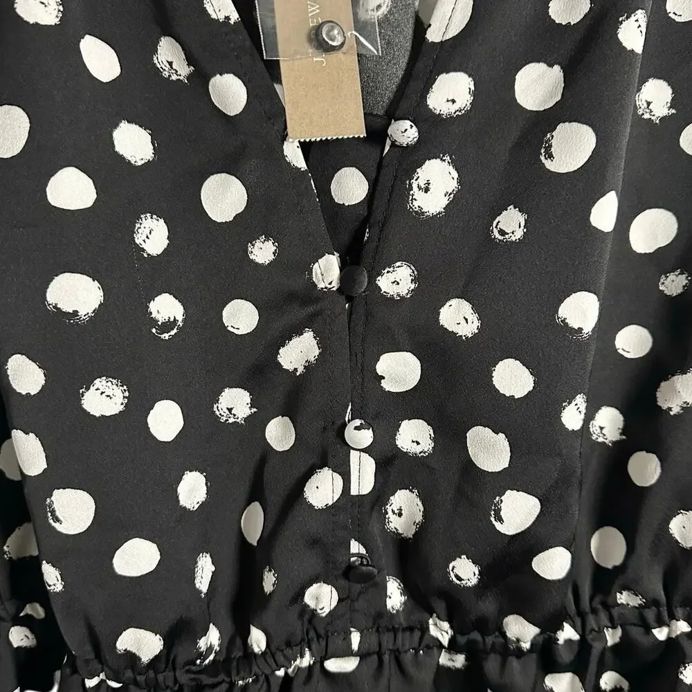 NWT J. Crew Black & White Polka Dot Satin Peplum Blouse Women's 4